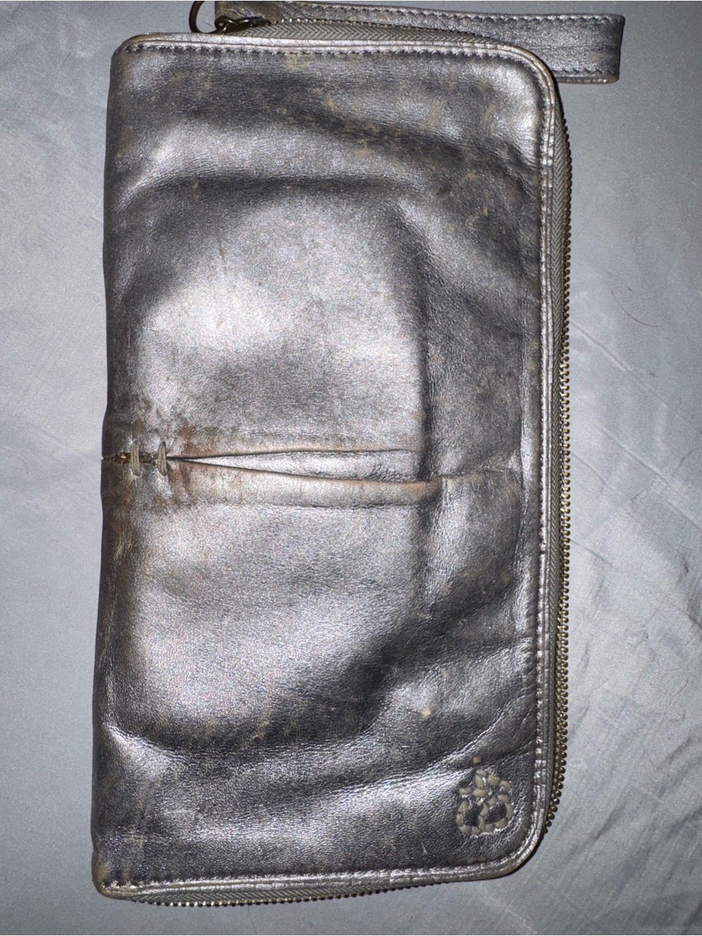 49 Square Miles - Lambskin Metallic Silver Zip Wallet Wristlet
